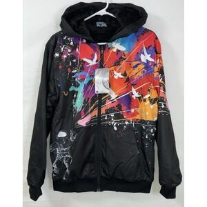 NWT Speed Your Run Black Satin‎ Feel Jacket Astronaut Spray Paint Black Men's M